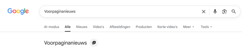 Voorpaginanieuws pictogram in Google zoekresultaten