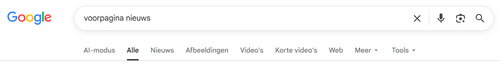 Google zoekbalk met zoekopdracht voorpagina nieuws