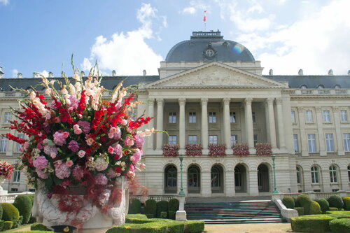 Versiering met Belgische bloemen tijdens nationale viering